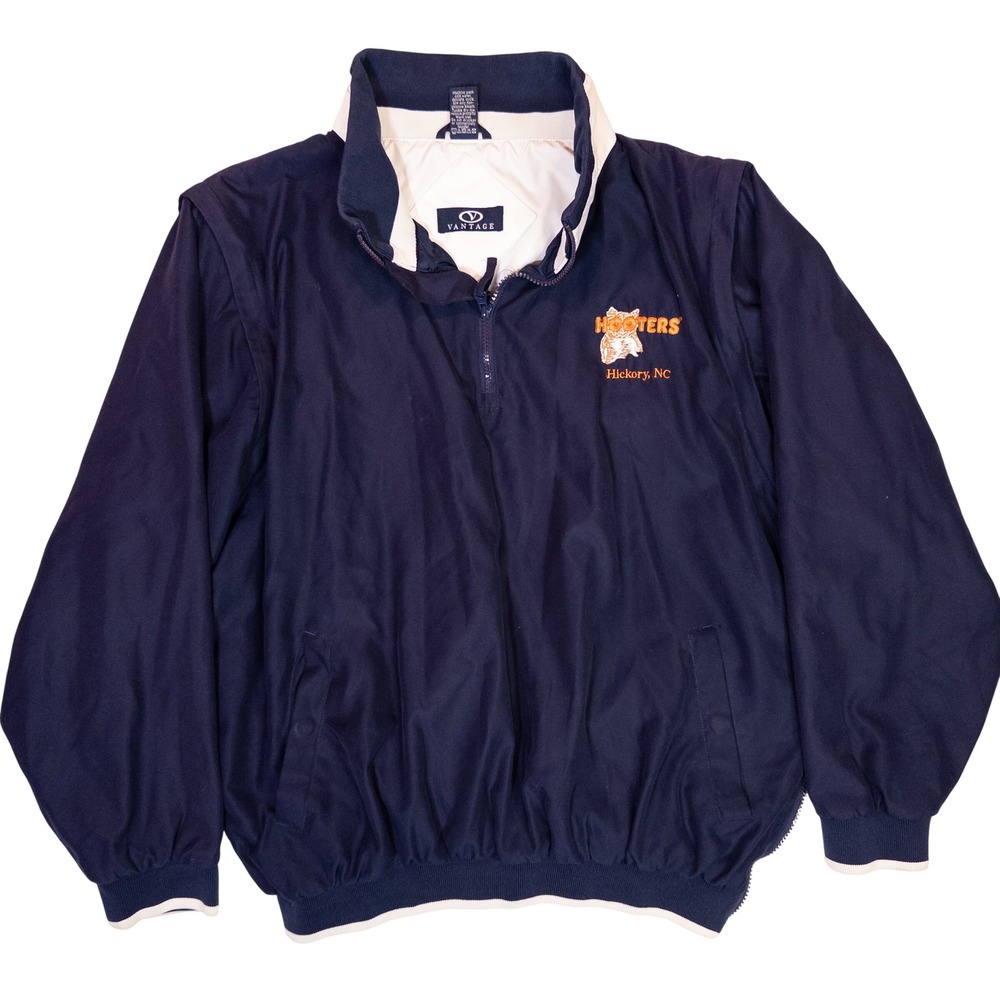 Vantage Hooters Hickory NC Convertible Jacket Mens L Navy Blue Excellent Zip Off